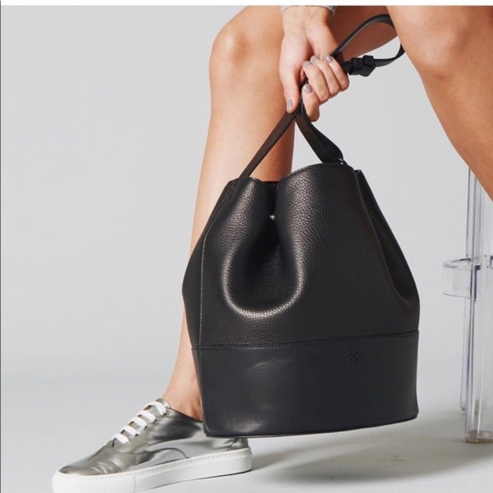 Dagne Dover Ava Bucket Bag Leather Black Shoulder Purse Pebbled Minimalist